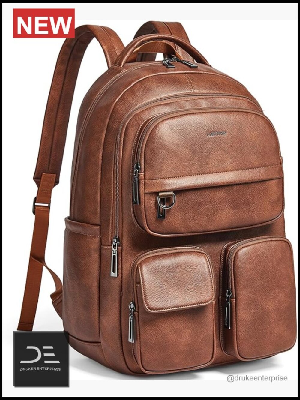 Vegan Leather Laptop Backpack 17 Inch Travel Work Handbag Multipurpose